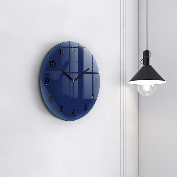 Round glass wall clock Navy blue color