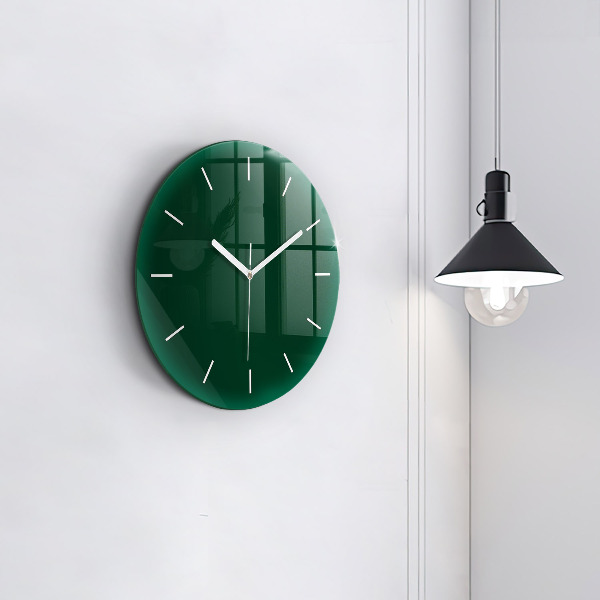 Round glass wall clock Color bottle green