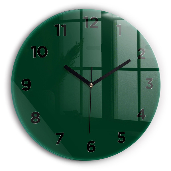 Round glass wall clock Color bottle green