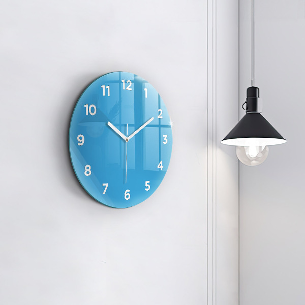 Round glass wall clock Blue