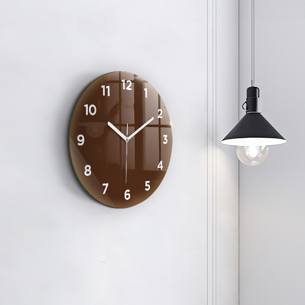 Round glass wall clock Brown