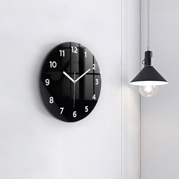 Round glass wall clock Black