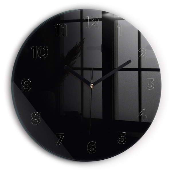 Round glass wall clock Black