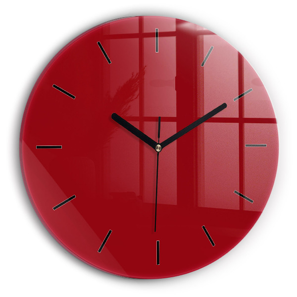 Round glass wall clock Red