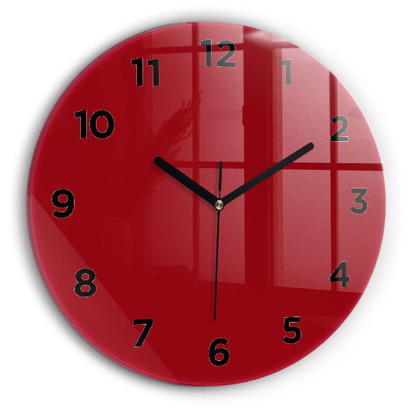 Round glass wall clock Red