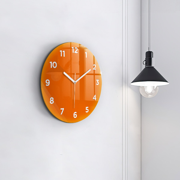 Round glass wall clock Orange