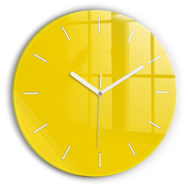 Round glass wall clock Yellow