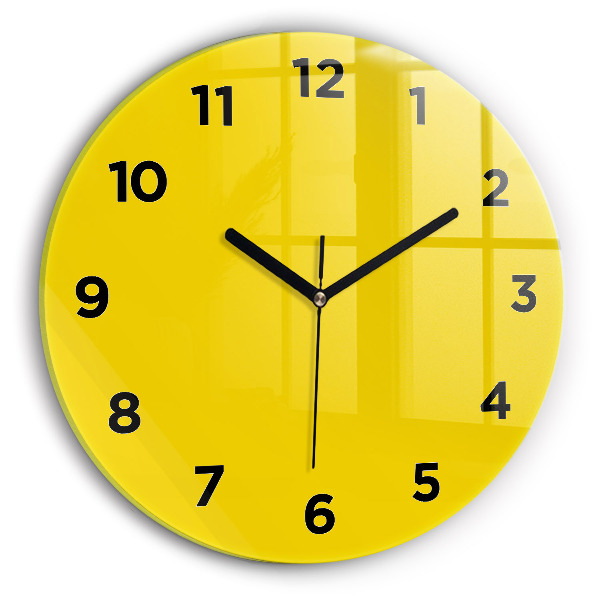 Round glass wall clock Yellow