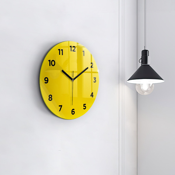 Round glass wall clock Yellow