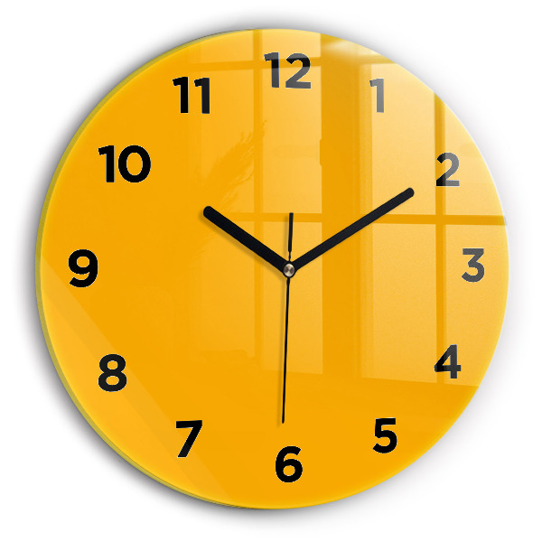 Round glass wall clock Dark Yellow