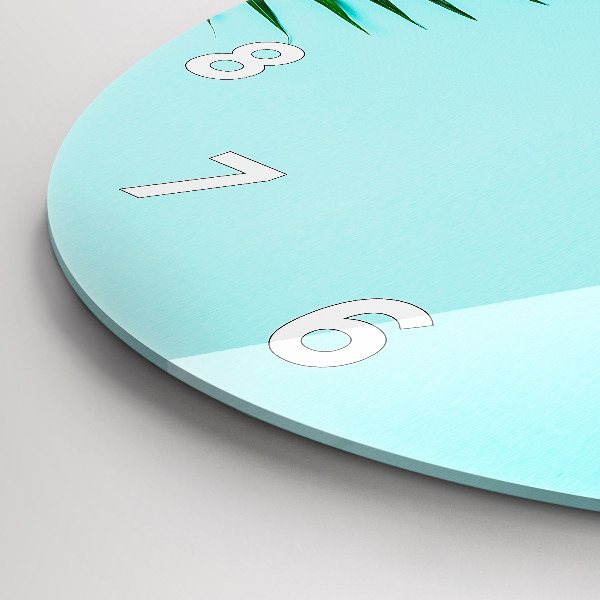 Round glass wall clock Green palm trees