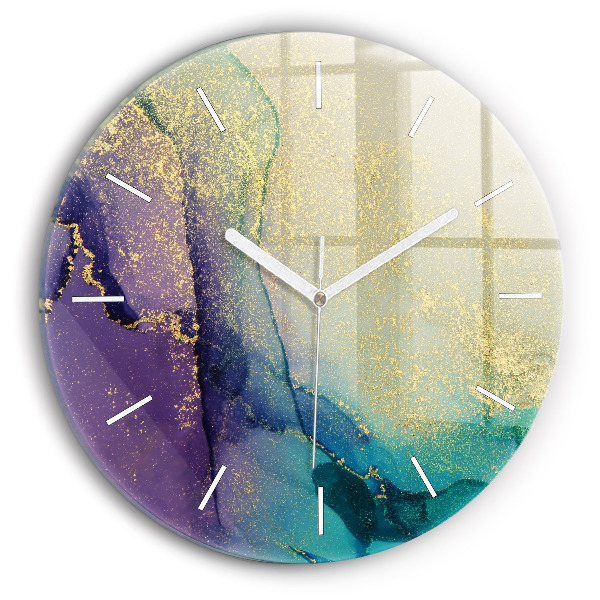 Round glass wall clock Abstraction of colors