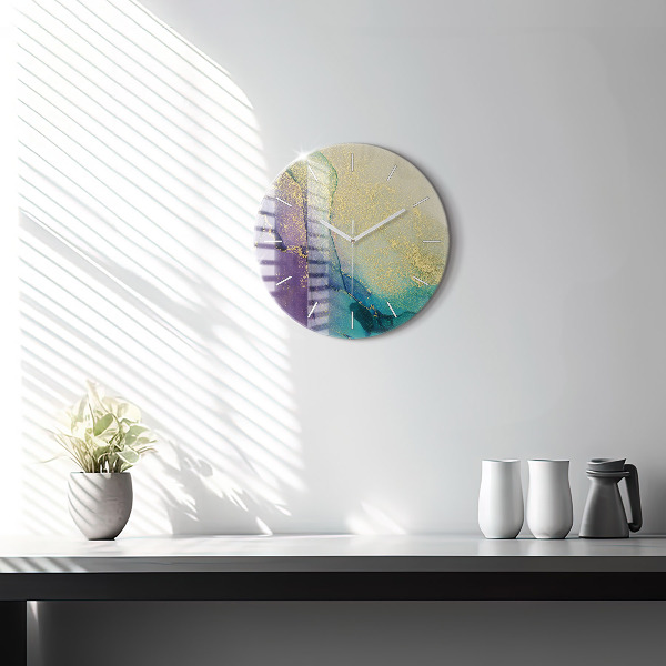 Round glass wall clock Abstraction of colors