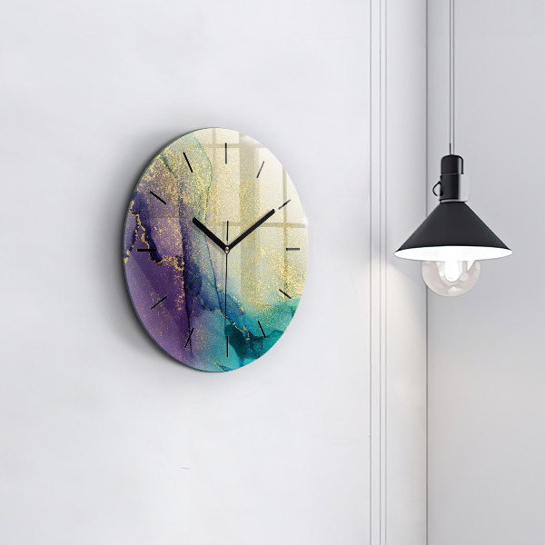 Round glass wall clock Abstraction of colors