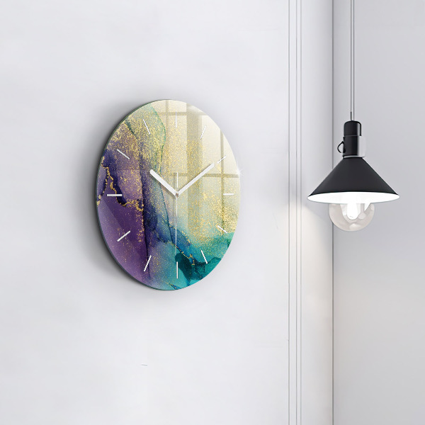 Round glass wall clock Abstraction of colors