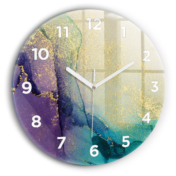 Round glass wall clock Abstraction of colors