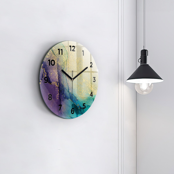 Round glass wall clock Abstraction of colors