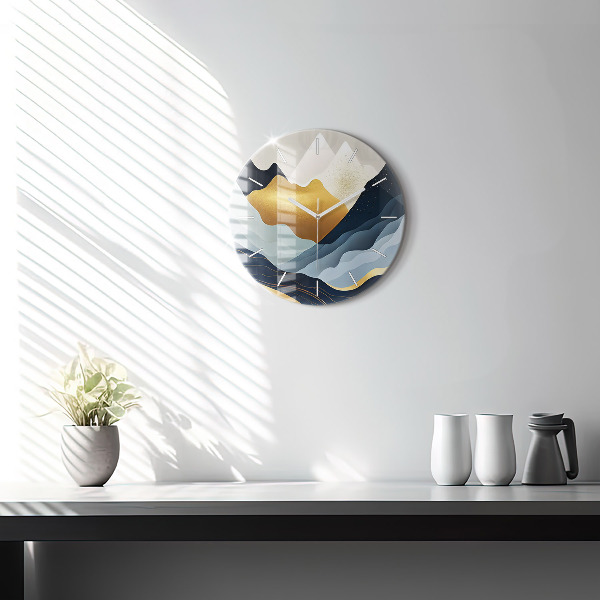 Round glass wall clock Abstract mountains