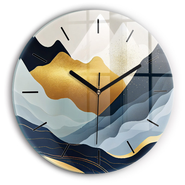 Round glass wall clock Abstract mountains