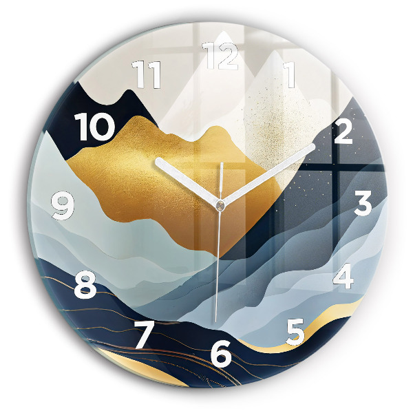 Round glass wall clock Abstract mountains
