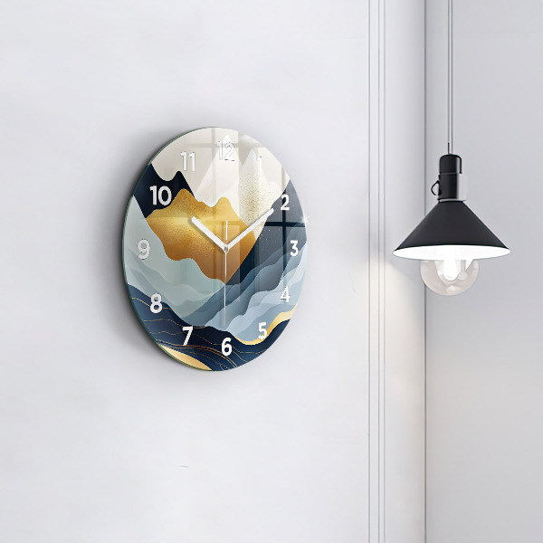 Round glass wall clock Abstract mountains