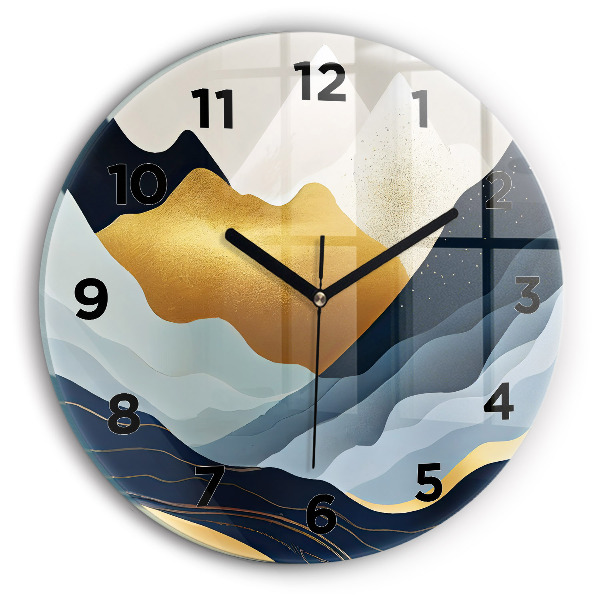 Round glass wall clock Abstract mountains