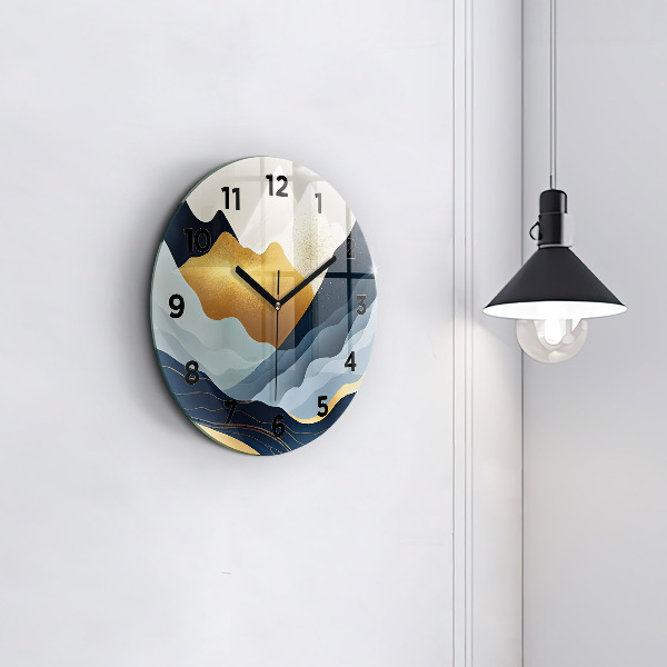 Round glass wall clock Abstract mountains