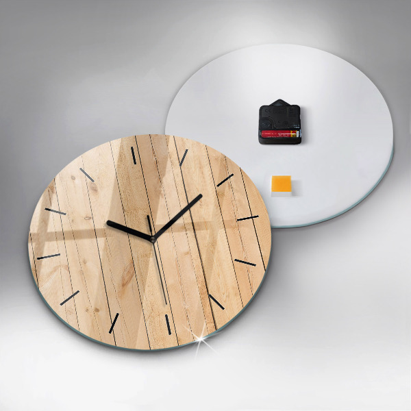 Round glass wall clock Wooden boards