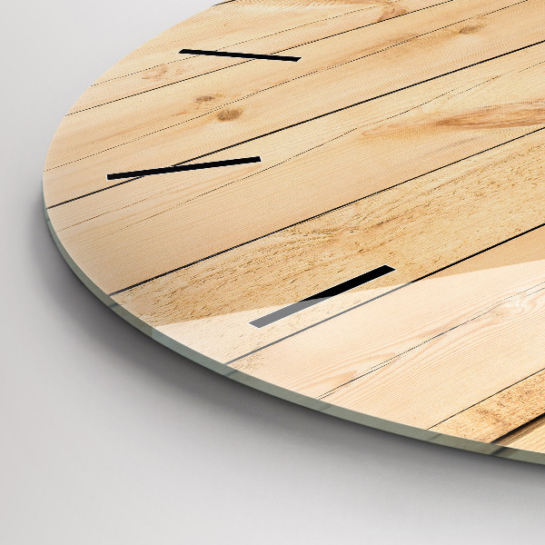 Round glass wall clock Wooden boards