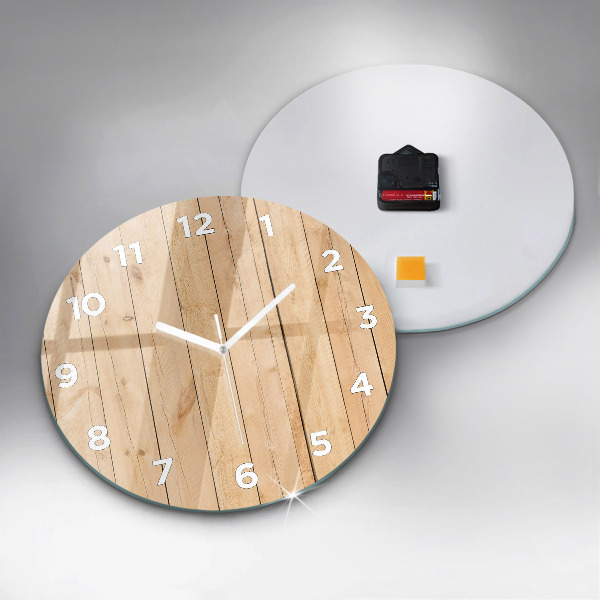 Round glass wall clock Wooden boards