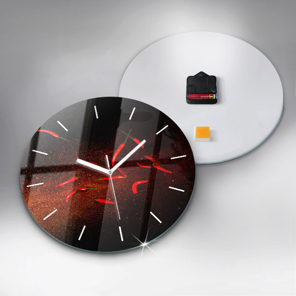 Round glass wall clock Chili peppers