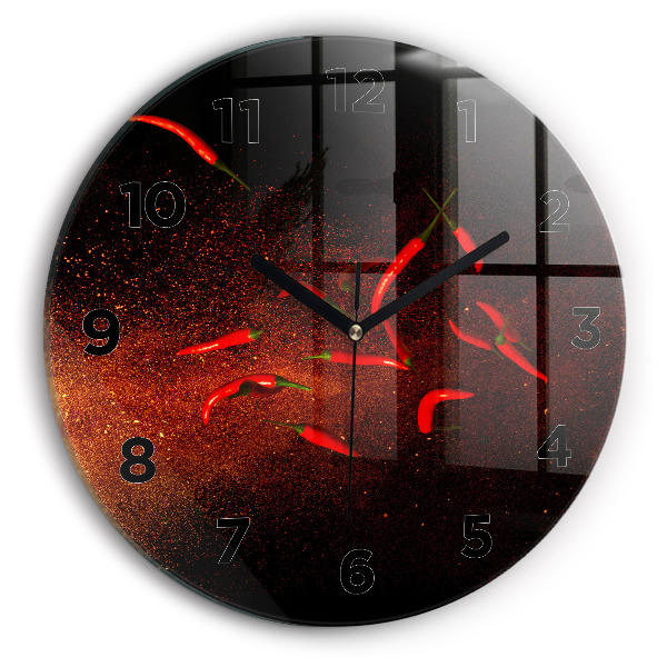 Round glass wall clock Chili peppers