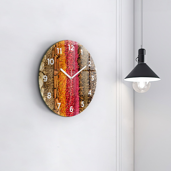 Round glass wall clock Rows of spices