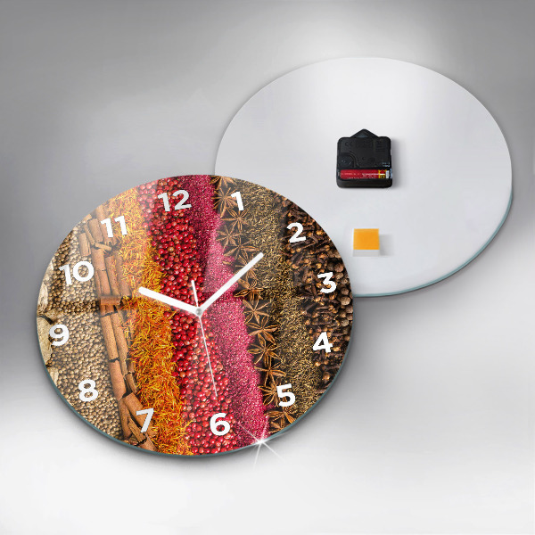 Round glass wall clock Rows of spices