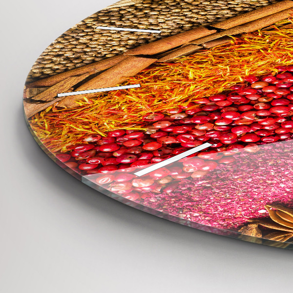 Round glass wall clock Rows of spices
