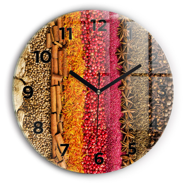Round glass wall clock Rows of spices