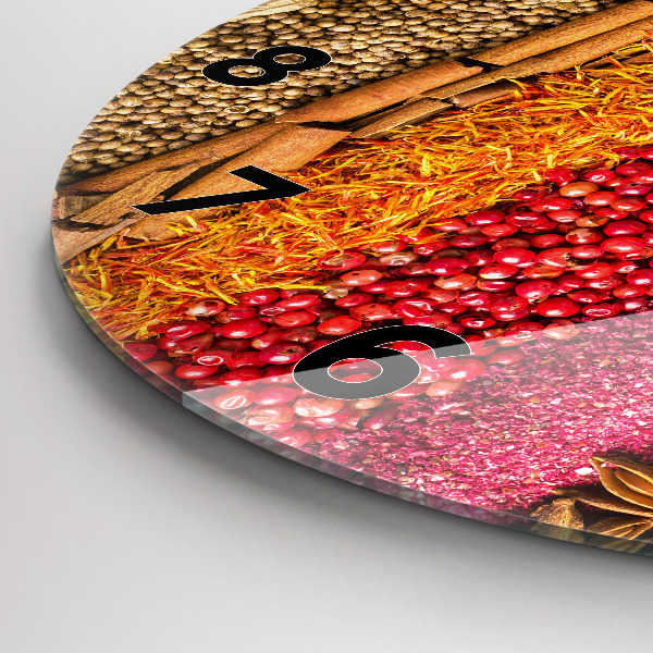 Round glass wall clock Rows of spices