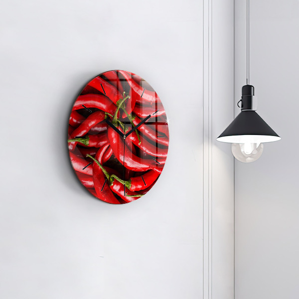 Round glass wall clock Hot peppers