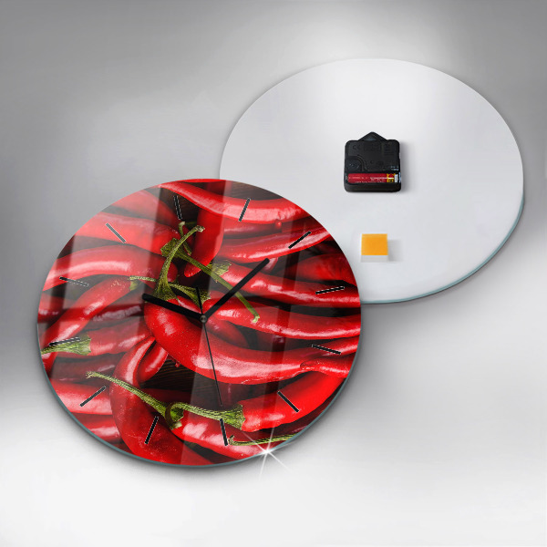 Round glass wall clock Hot peppers