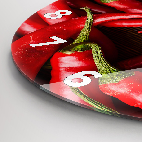 Round glass wall clock Hot peppers