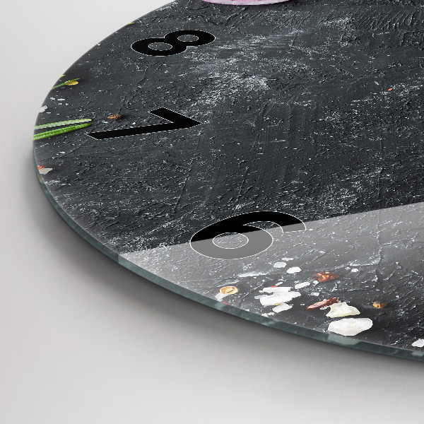 Round glass wall clock Vegetables on the table