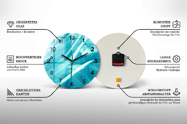 Round glass wall clock Silver pattern