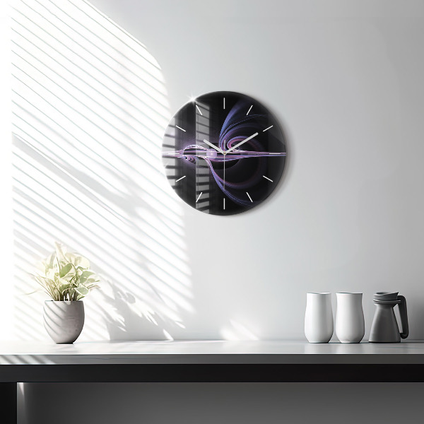 Round glass wall clock Purple abstraction