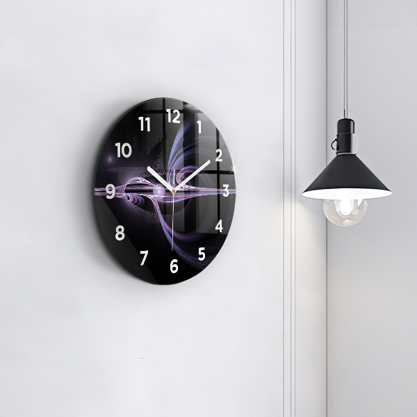 Round glass wall clock Purple abstraction