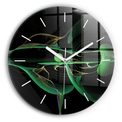 Round glass wall clock Green abstraction