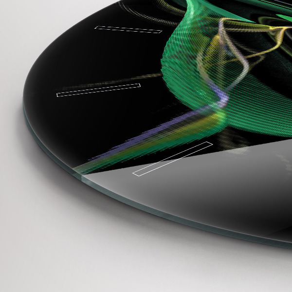 Round glass wall clock Green abstraction