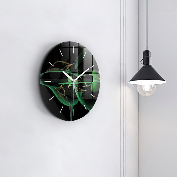 Round glass wall clock Green abstraction