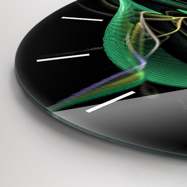 Round glass wall clock Green abstraction
