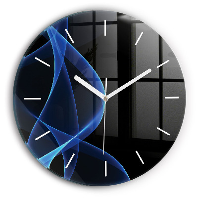 Round glass wall clock Blue lines
