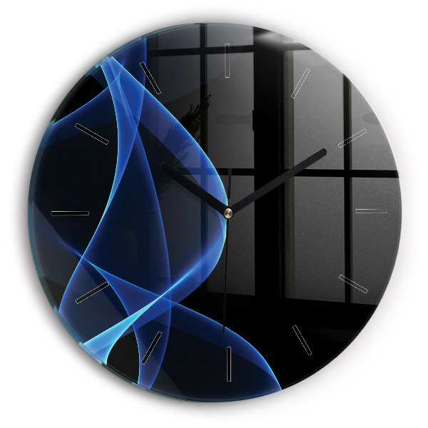 Round glass wall clock Blue lines